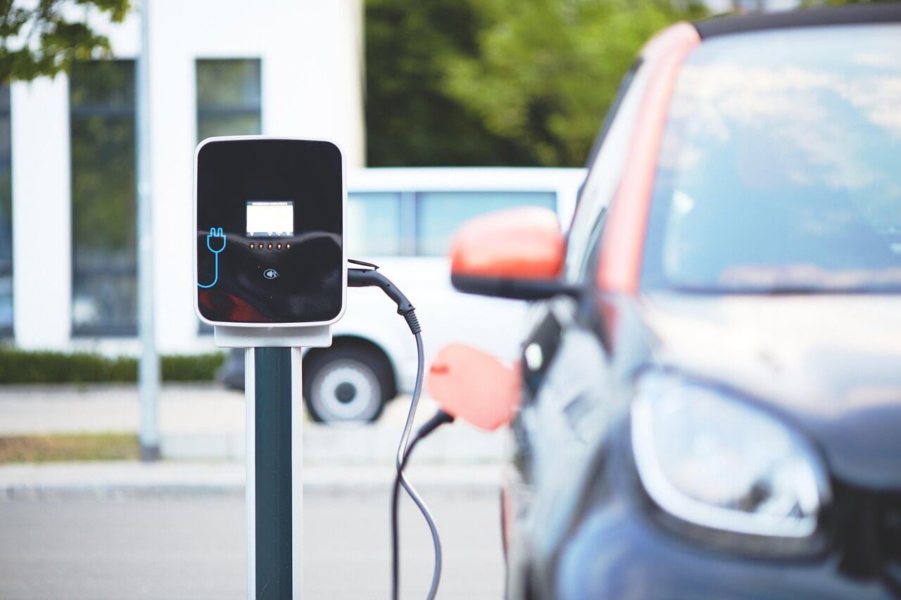 An electric car being charged.